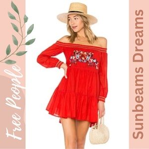 Free People Red Sunbeams Off-Shoulder Dress